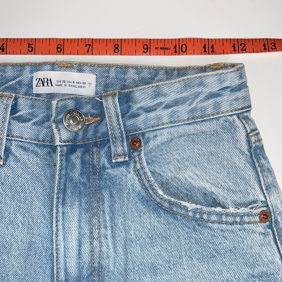 Zara Denim Lightwash High-Rise Frayed Ripped Jeans Bootcut Flare Distressed 0 - Picture 8 of 9